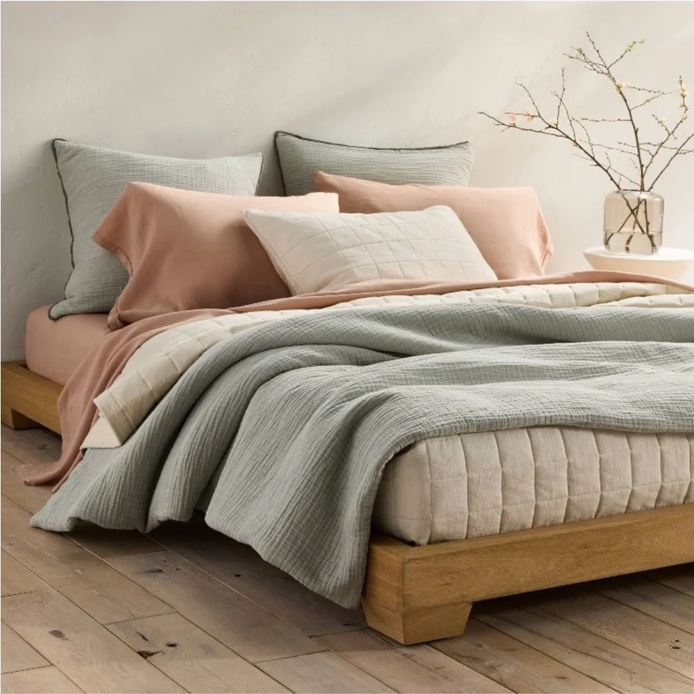 New Set of 2 King Heavyweight Linen Blend Quilt Pillow Shams Natural - Casaluna